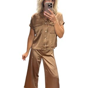 Rachel Zoe Bronze Satin Wide-Leg Crop Pants Set